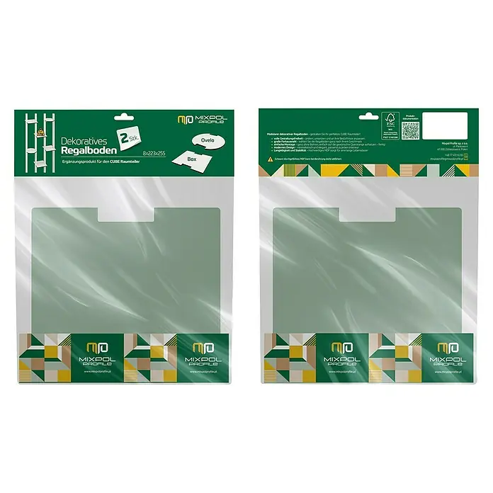 Mixpol Profile Regalboden Box Sage - 25,5 x 22,3 cm, Salbeigrün, 2 Stk. - Zwei schwarze MDF-Regalböden (8x223x255mm) als Ergänzung für einen CUBE Raumteiler, verpackt.