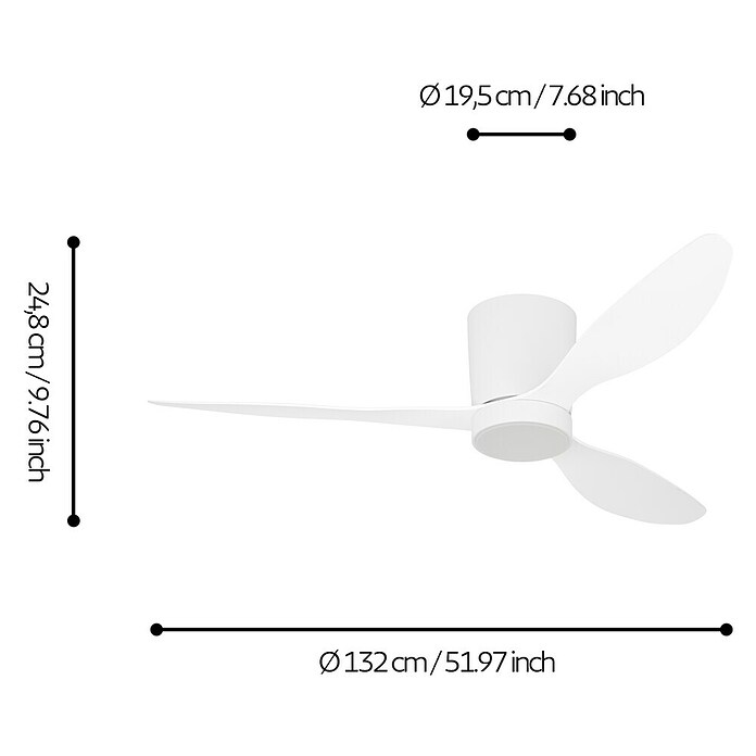 Eglo Ventilador de techo Baracarès (32 W, Diámetro: 132 cm, Blanco) | BAUHAUS