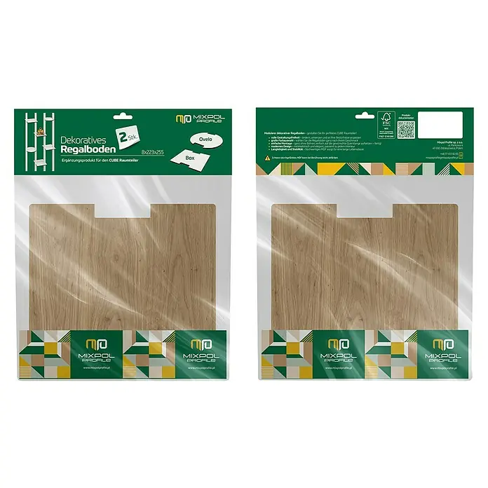 Mixpol Profile Regalboden Box Saragossa - 25,5 x 22,3 cm, Natur, 2 Stk. - Packung mit zwei dekorativen Regalbrettern in heller Holzoptik, für CUBE Raumteiler.