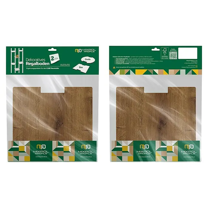 Mixpol Profile Regalboden Box Royal Oak - 25,5 x 22,3 cm, Eiche, 2 Stk. - Zwei Holzdekor-Regalböden für CUBE Raumteiler, in transparenter Verpackung.