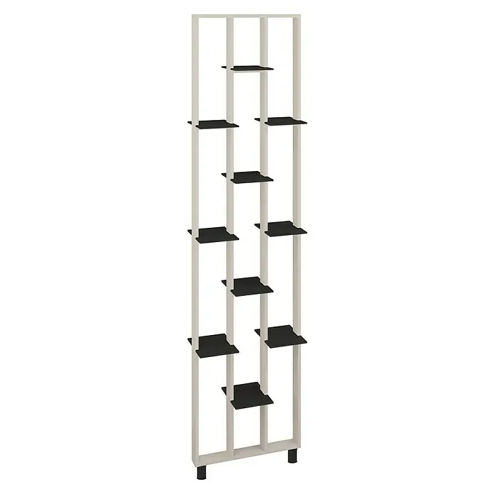 Mixpol Profile Regalboden Box Schwarz ARF - 25,5 x 22,3 cm, Schwarz, 2 Stk. - Moderne hohes Regal mit hellbeigem Rahmen und dunkelgrauen, versetzten Böden.