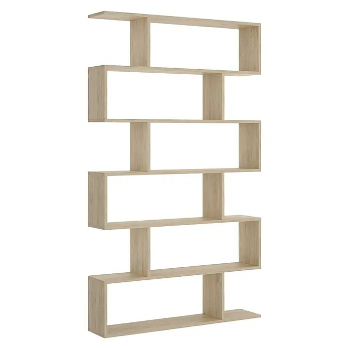 Dekit Estantería de madera Lis - Al x An x Pr: 190 x 80 x 25 cm, Número de baldas: 6 ud., Atornillado, Natural - Librería moderna de color claro con un diseño escalonado único. La librería ofrece mucho espacio de almacenamiento y es atractiva.