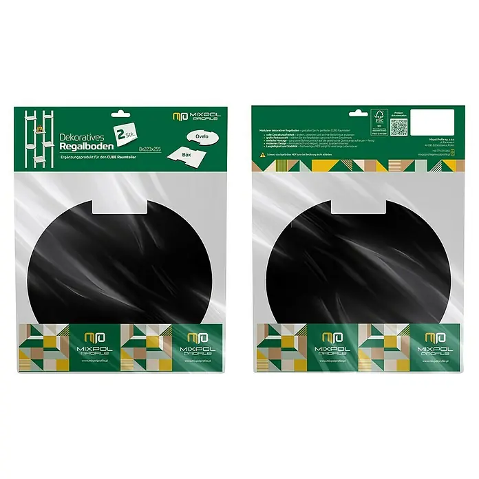 Mixpol Profile Regalboden Ovelo Schwarz ARF - 25,5 x 22,3 cm, Schwarz, 2 Stk. - Zwei schwarze, runde dekorative MDF-Regalböden für CUBE Raumteiler.
