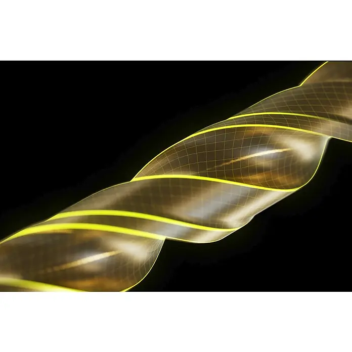 Ryobi Bohrer-Set RARXHG13 - 13 -tlg. - Verdrehtes, durchscheinendes goldenes Band mit leuchtend gelben Kanten und Rastermuster, bildet eine dynamische Helix.