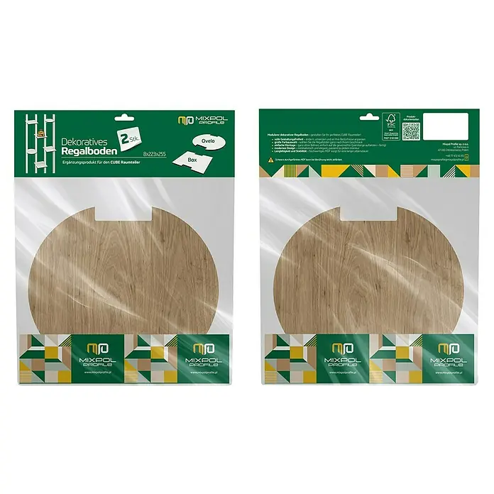 Mixpol Profile Regalboden Ovelo Saragossa - 25,5 x 22,3 cm, Natur, 2 Stk. - Zwei helle Regalbretter in Holzoptik für Raumteiler, in transparenter Verpackung.