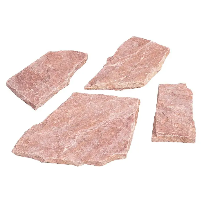 Polygonalplatte - Rose, Quarzit, Volumen: 12 m² - Mehrere rötlich-braune Natursteinplatten, unregelmäßig geformt.