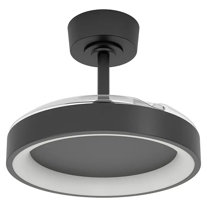 Eglo Deckenventilator Torreya - Schwarz, 77 cm - Moderner schwarzer Deckenventilator mit weißem Innenring und transparenten Außenflügeln, Deckenmontage.