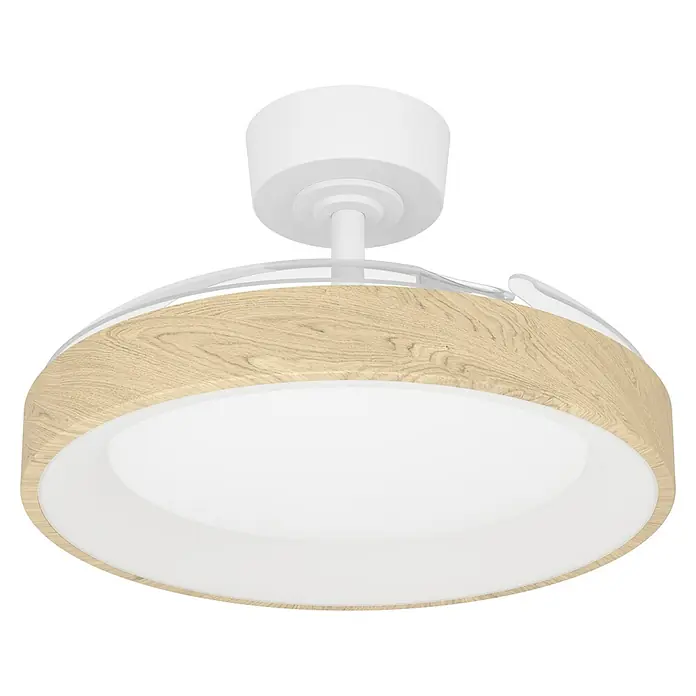 Eglo Deckenventilator Torreya - Weiß, Holz, 98 cm - Weißer Deckenventilator mit Licht, rundem hellem Holzgehäuse, weißem Diffusor und transparenten Rotorblättern.