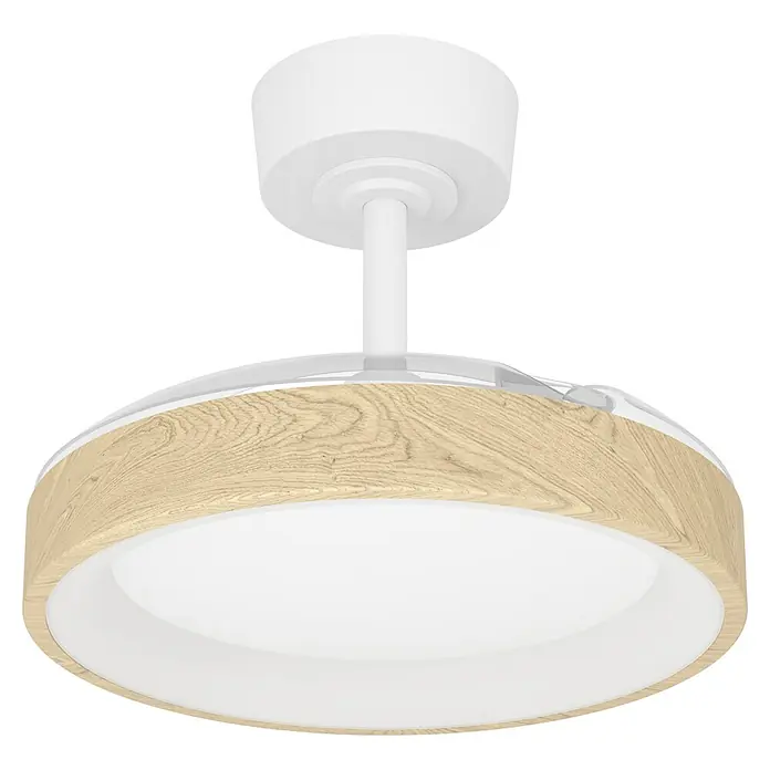Eglo Deckenventilator Torreya - Weiß, Eiche, 77 cm - Weißer Deckenventilator mit Licht, rundem hellem Holzrahmen und weißem Diffusor.