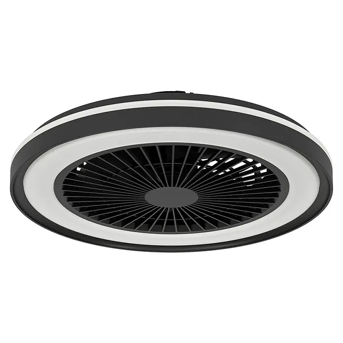 Eglo Deckenventilator SintAndré - Schwarz, 51 cm - Runder schwarz-weißer Deckenventilator mit integriertem LED-Licht und Schutzgitter.