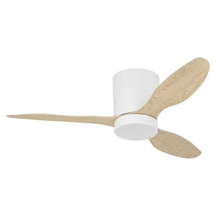 Eglo Deckenventilator Baracarès - Weiß, Eiche, 106 cm - Moderner weißer Deckenventilator mit drei hellen Holzoptik-Flügeln.