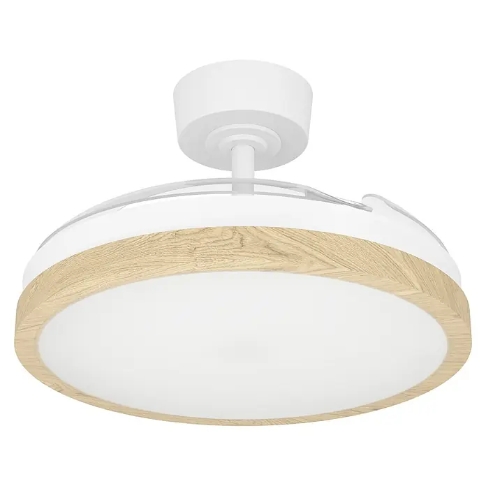 Eglo Deckenventilator Malpica - Weiß, Eiche, 98 cm - Moderner weißer Deckenventilator mit integriertem LED-Licht und heller Holzoptikverkleidung.