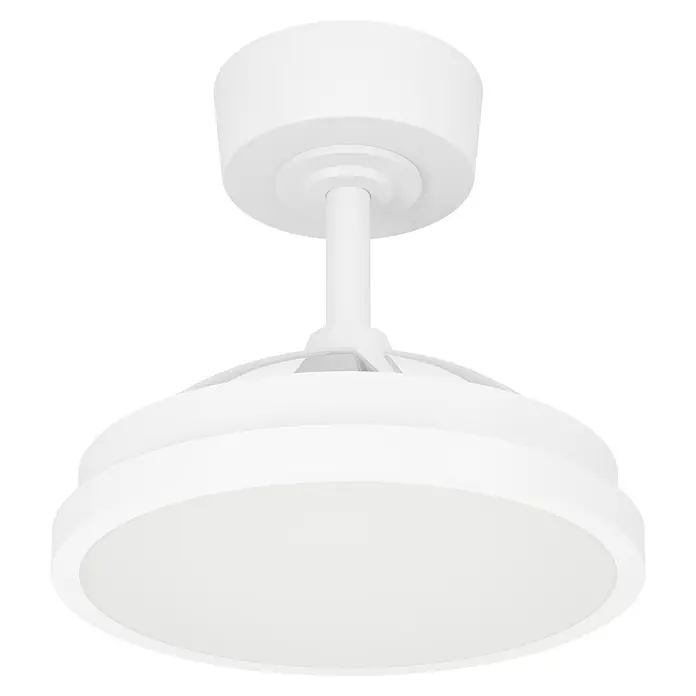 Eglo Deckenventilator Malpica - Weiß, 63 cm - Weißer Deckenventilator mit integrierter LED-Leuchte, an runder Deckenhalterung montiert.