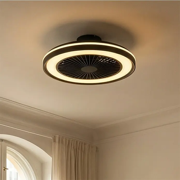 Eglo Deckenventilator SintAndré - Schwarz, 51 cm - Moderner runder Deckenventilator mit integriertem LED-Licht, dunklem Gehäuse und leuchtendem Ring.