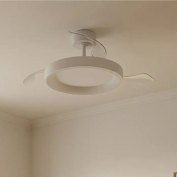 Eglo Deckenventilator Torreya - Weiß, 98 cm - Moderner weißer Deckenventilator mit einziehbaren transparenten Flügeln und integriertem LED-Licht.