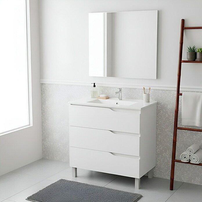 Conjunto de mueble de baño Riva (Ancho: 80 cm, Blanco, 3 pzs.) | BAUHAUS