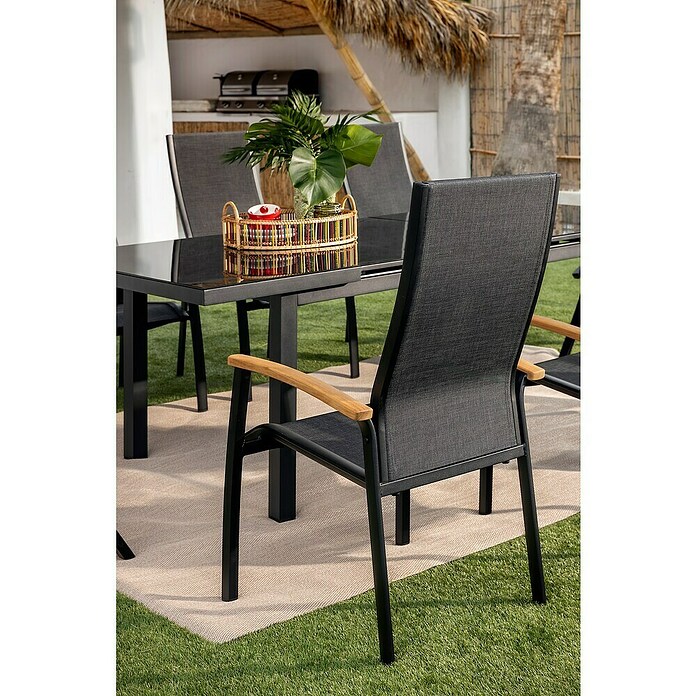 Sunfun Melina Gartensessel (B x T x H: 63 x 68 x 111 cm, Schwarz, Teak/Textilen/Aluminium, Stapelbar) | BAUHAUS