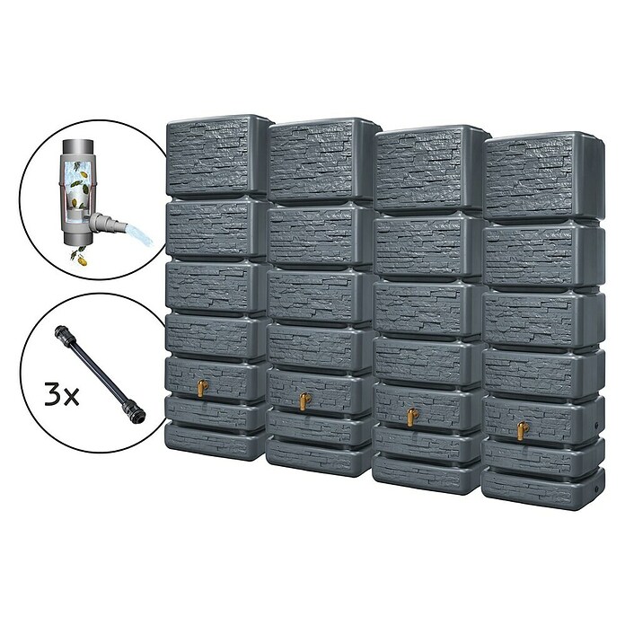 4rain Wandtank Slim (Gesamt Fassungsvermögen: 1 400 l, Steingrau, Kunststoff) | BAUHAUS