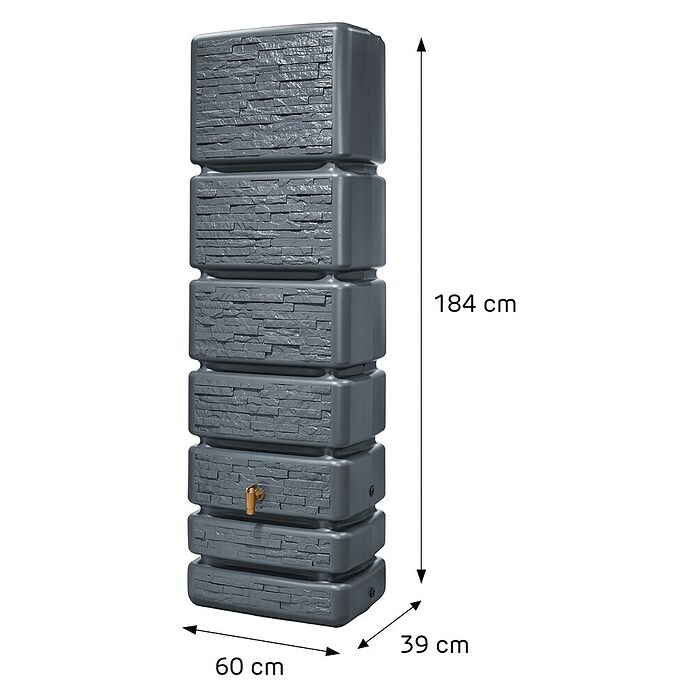 4rain Wandtank Slim (Gesamt Fassungsvermögen: 1 400 l, Steingrau, Kunststoff) | BAUHAUS