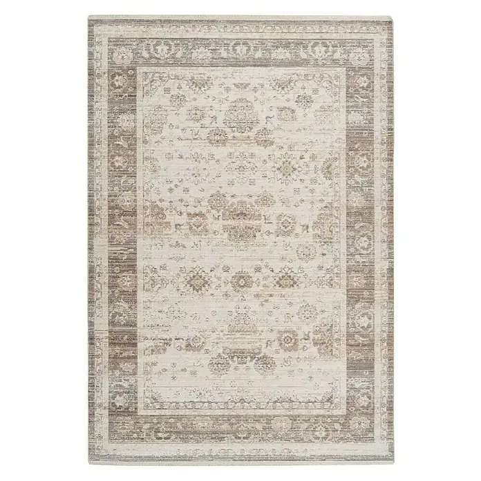 Kayoom Kurzflorteppich Baroque 1000 - Beige, 230 x 160 cm, 100 % Polyester - Dieser rechteckige Teppich in sanften Naturtönen verfügt über ein elegantes, abgenutztes Design und eine Bordüre mit floralen Motiven.