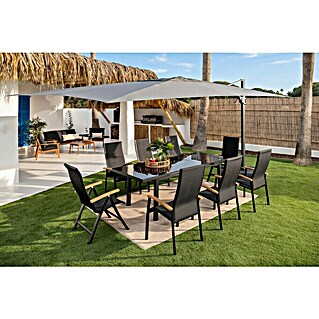 Sunfun Conjunto de muebles Luciana + Melina (9 pzs., Aluminio/Textiline, Negro)