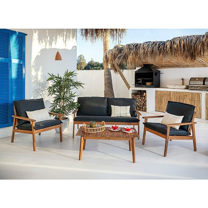 Sunfun Conjunto de muebles Edis (4 pzs., Madera de acacia, Marrón/Antracita) | BAUHAUS