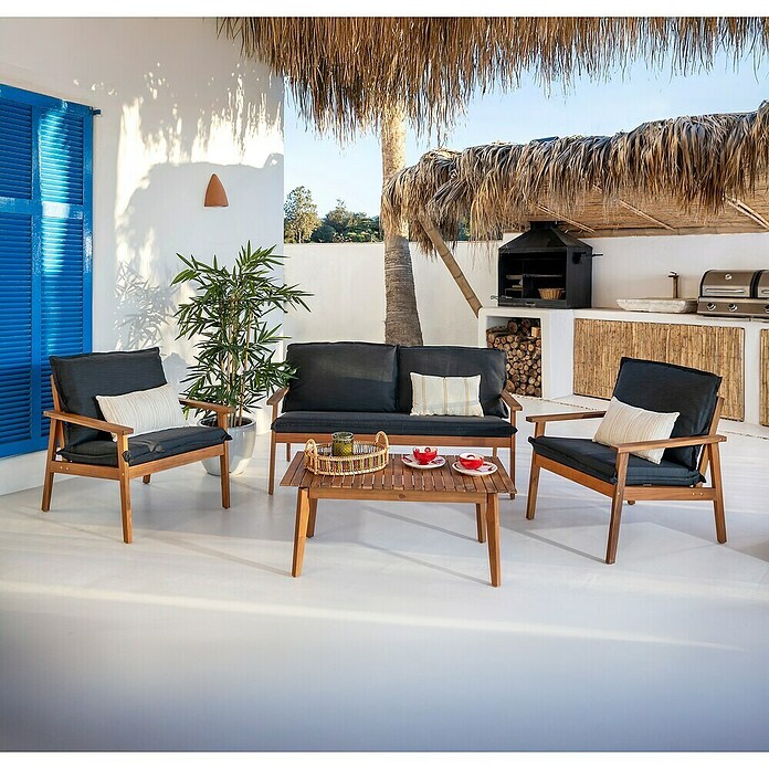 Sunfun Conjunto de muebles Edis (4 pzs., Madera de acacia, Marrón/Antracita) | BAUHAUS