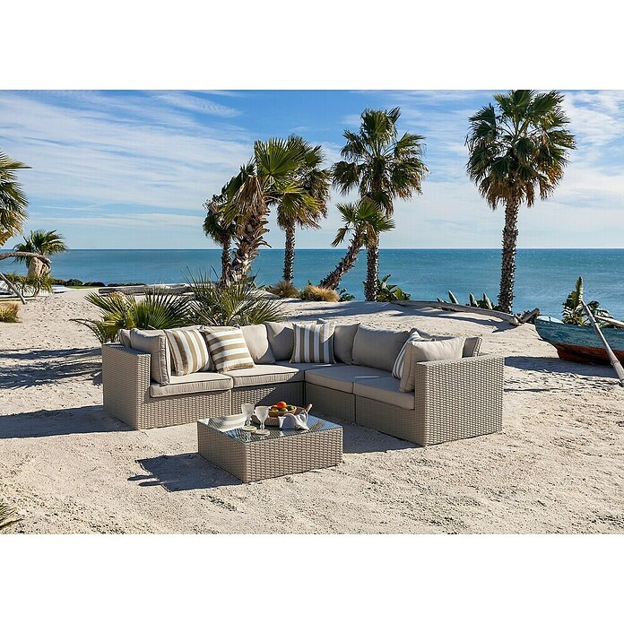 Sunfun Conjunto de muebles Ocala II (6 pzs., Ratán sintético/Aluminio, Crema) | BAUHAUS