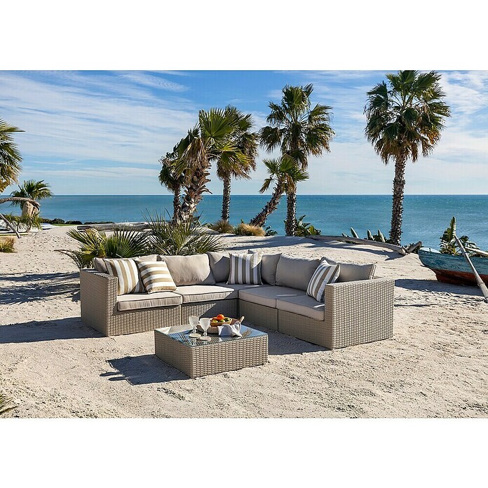 Sunfun Conjunto de muebles Ocala II (6 pzs., Ratán sintético/Aluminio, Crema) | BAUHAUS