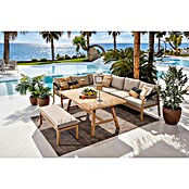 Sunfun Conjunto de muebles Monti (6 pzs., Aluminio con transferencia térmica de teca/Poliéster, Marrón/Gris) | BAUHAUS