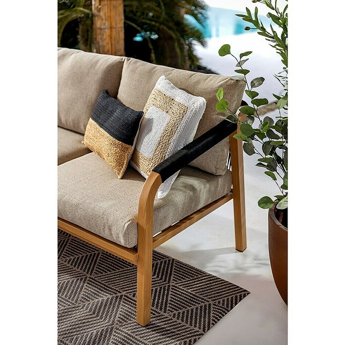 Sunfun Conjunto de muebles Monti (6 pzs., Aluminio con transferencia térmica de teca/Poliéster, Marrón/Gris) | BAUHAUS