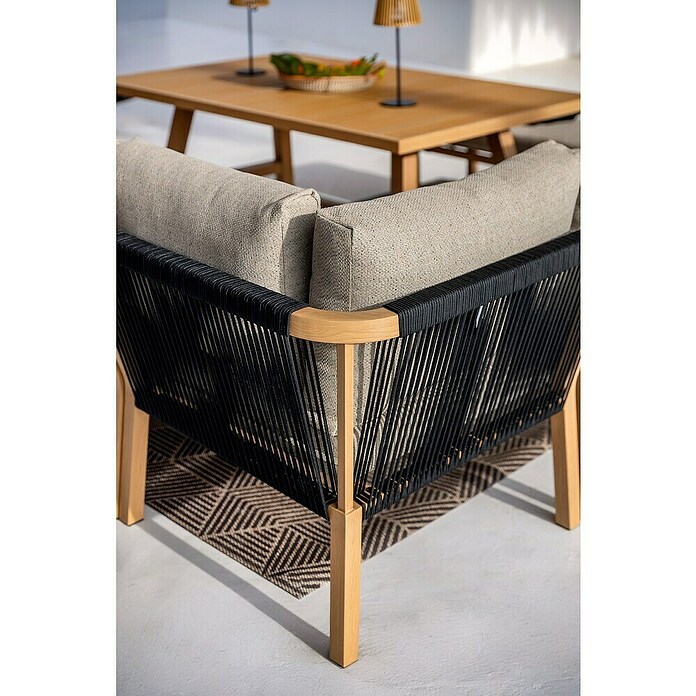 Sunfun Conjunto de muebles Monti (6 pzs., Aluminio con transferencia térmica de teca/Poliéster, Marrón/Gris) | BAUHAUS