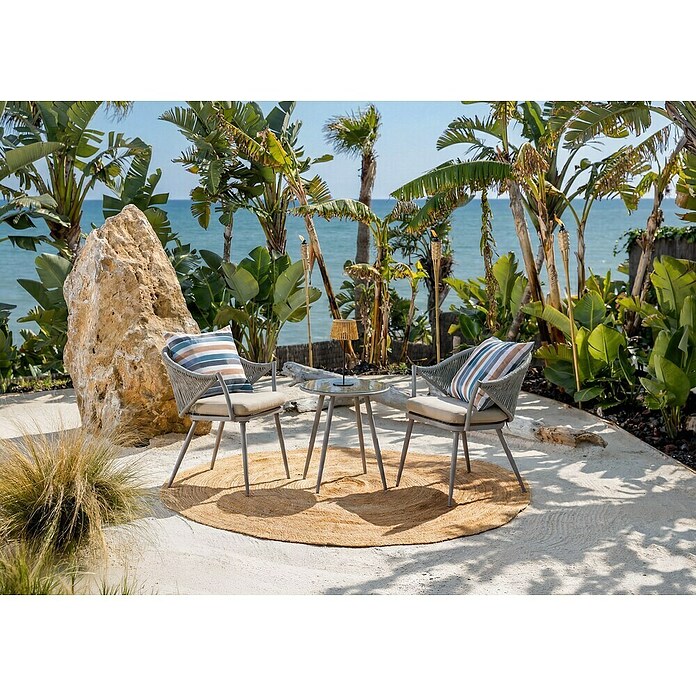 Sunfun Conjunto de muebles Gina (3 pzs., Acero/Cuerda sintética, Beige/Gris) | BAUHAUS