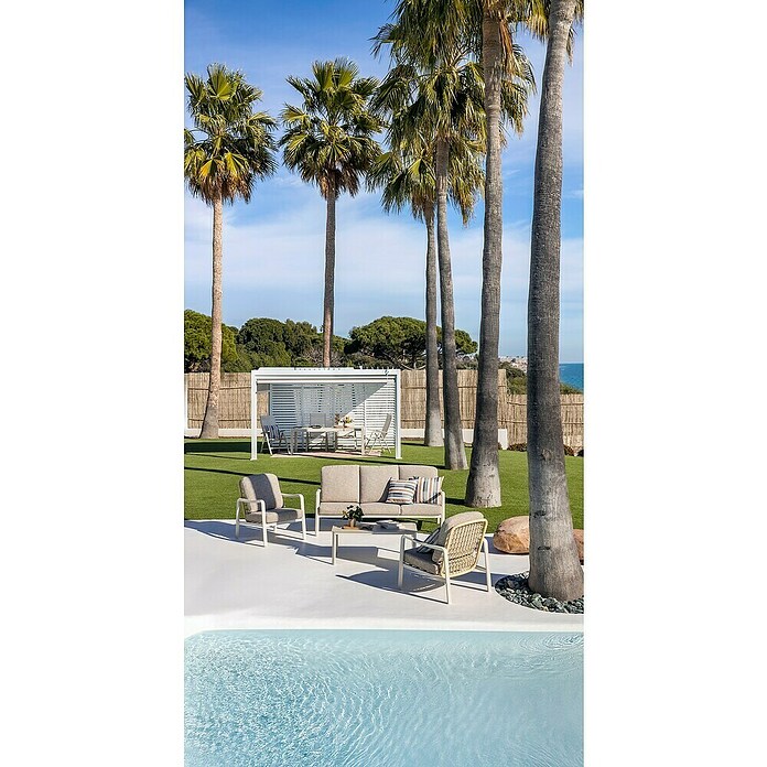 Sunfun Conjunto de muebles Bruna (4 pzs., Ratán sintético/Aluminio/Poliéster, Beige/Gris) | BAUHAUS