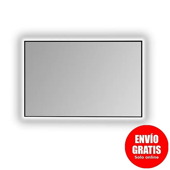 Bath Stage Espejo con luz B-951 - 80 x 100 cm, Blanco frío - Espejo rectangular retroiluminado con marco negro.