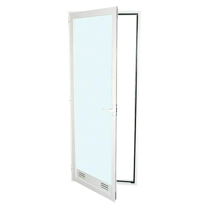 Solid Elements Balconera practicable de aluminio - 90 x 200 cm, Izquierda, Blanco - Puerta de patio blanca abierta con vidrio y manija para acceder al balcón o jardín.