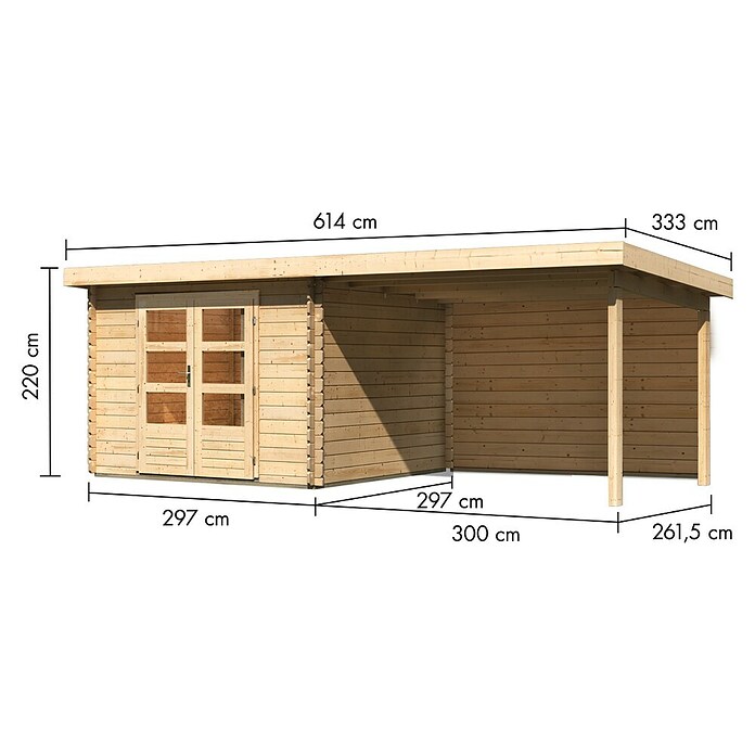 Karibu Gartenhaus Malta (Außenmaß inkl. Dachüberstand (B x T): 614 x 333 cm, Holz, Natur, Mit Seitendach) | BAUHAUS