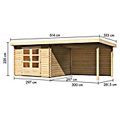 Karibu Gartenhaus Malta (Außenmaß inkl. Dachüberstand (B x T): 614 x 333 cm, Holz, Natur, Mit Seitendach) | BAUHAUS
