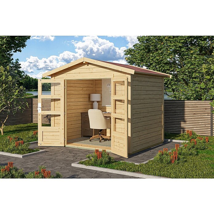 Karibu Gartenhaus Berlo 1 (Außenmaß inkl. Dachüberstand (B x T): 270 x 234 cm, Holz, Natur) | BAUHAUS