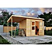 Karibu Gartenhaus Timmo (Außenmaß inkl. Dachüberstand (B x T): 390 x 236 cm, Holz, Natur, Mit Anbau) | BAUHAUS