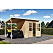 Karibu Gartenhaus Timmo (Außenmaß inkl. Dachüberstand (B x T): 390 x 236 cm, Holz, Natur, Mit Anbau) | BAUHAUS
