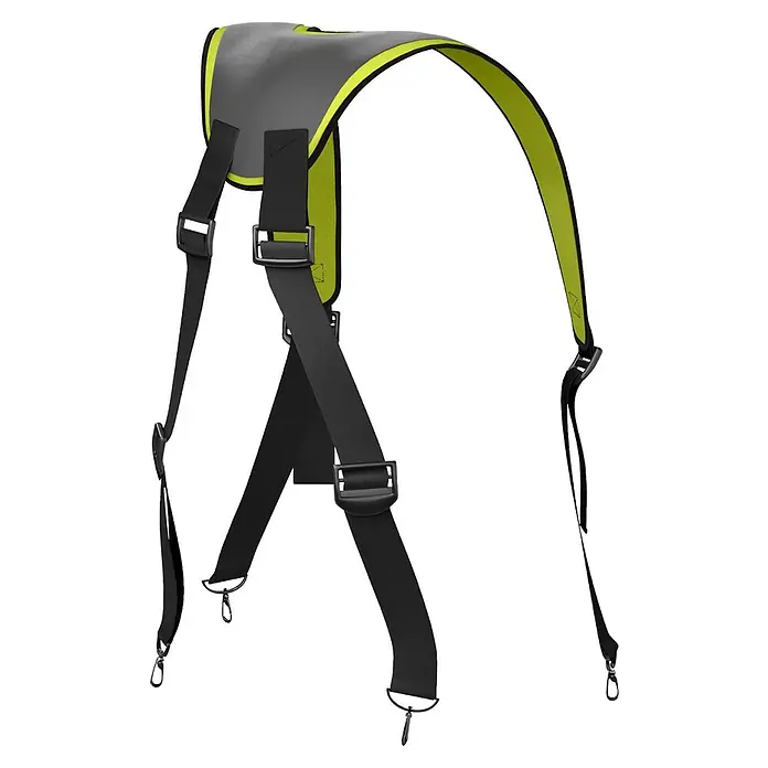 Ryobi Max Power Gürtel RY36BB2PA - Passend für: Zwei 36 V Akkus - Graues und neongrünes Rucksackgurtsystem mit verstellbaren schwarzen Riemen und Schnallen.