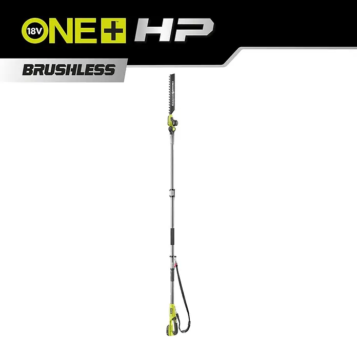 Ryobi ONE+ Teleskop-Heckenschere RY18PHTX45A - 18 V, Li-Ionen, Anzahl Akkus: Ohne Akku - Grün-schwarzer 18V ONE+ HP Brushless Akku-Stielheckenschneider für größere Reichweite.
