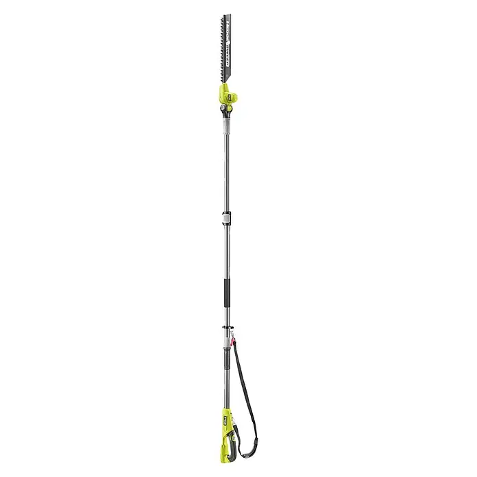 Ryobi ONE+ Teleskop-Heckenschere RY18PHT40A-0 - 18 V, Li-Ionen, Anzahl Akkus: Ohne Akku, Schnittlänge: 40 cm - Ein langer, gelb-schwarzer Ryobi Akku-Stielheckenschere mit verstellbarem Schaft und Schultergurt für große Reichweite.