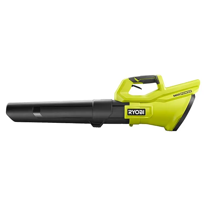 Ryobi Max Power Akku-Gebläse RY36BLB - 36 V, Ohne Akku, Blasgeschwindigkeit: 193 km/h - Ein lindgrüner und schwarzer Ryobi MAX POWER Laubbläser mit langem Rohr und ergonomischem Griff.