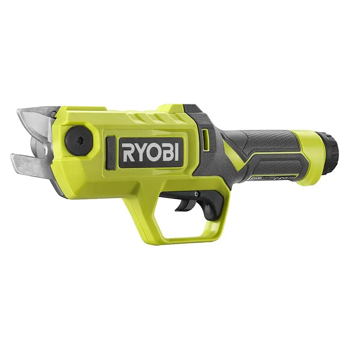 Ryobi Akku-Astschere RY4SCA-120 - 4 V, 1 Akku, 2 Ah, Max. Aststärke: 13 mm - Ryobi Elektro-Gartenschere in Limettengrün und Dunkelgrau, mit scharfen Metallklingen.