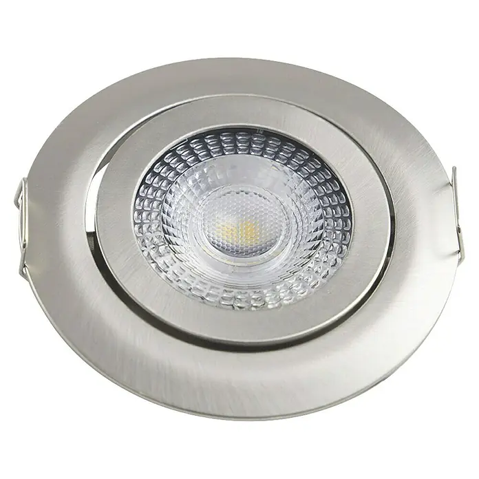 Alverlamp Foco empotrable MiaLuz - 5 W, Ø x Al: 82 cm x 30 mm, Níquel, 5 ud. - Foco LED empotrable redondo de metal cepillado con lente texturizada.