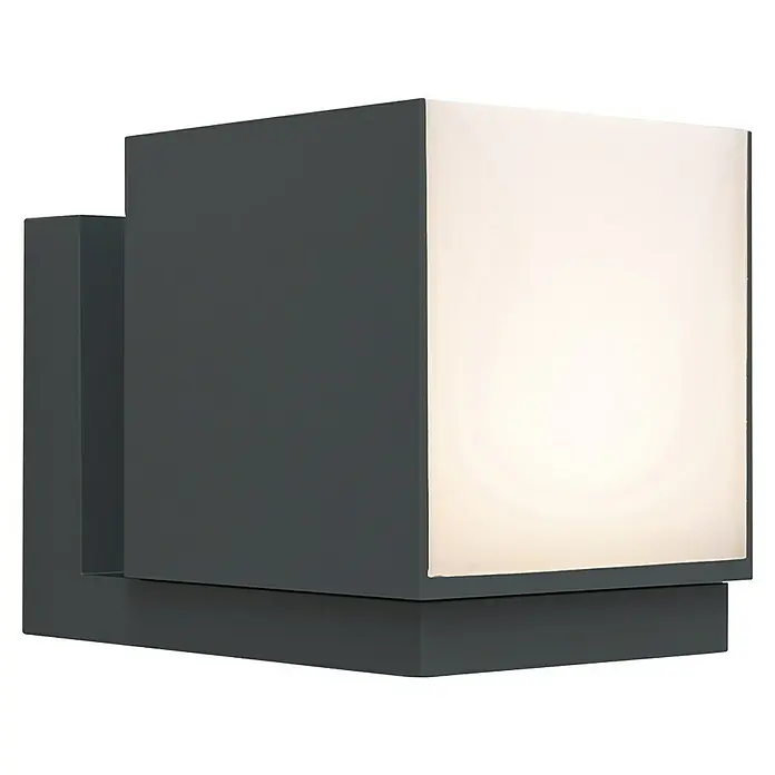 Lutec Aplique de pared LED Cuba - L x An x Al: 116 x 100 x 148 mm, Blanco neutro, Temperatura del color: 4.000 K, 500 lm - Aplique de pared exterior rectangular gris oscuro con panel frontal blanco luminoso.