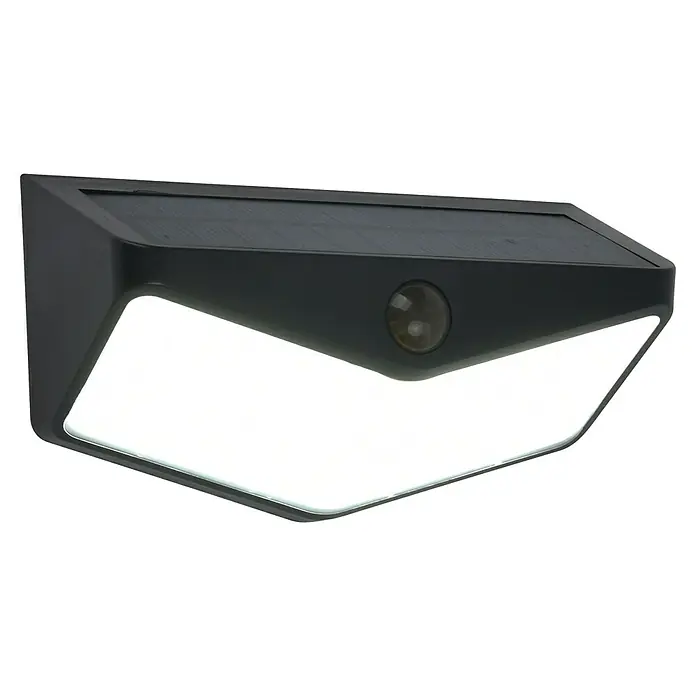 Lutec Aplique solar LED para exterior Wings - Potencia por luz: 3,7 W, Blanco frío, Temperatura del color: 5.000 K, 500 lm, Sensor crepuscular - Lámpara de pared LED solar negra con sensor de movimiento, con iluminación blanca brillante.