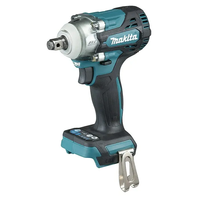 Makita LXT 18V Llave de impacto de batería DTW300Z - 18 V, Sin batería, 330 Nm, Número máx. de impactos: 4.000 /min - Llave de impacto Makita inalámbrica en turquesa, negro y plata con clip de cinturón y motor sin escobillas.